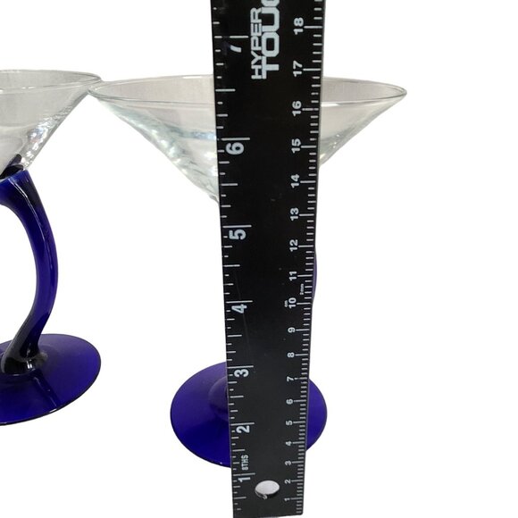 Set Of 2 Hand-Blown Blue‎ Stem Martini Glasses - Picture 4 of 8